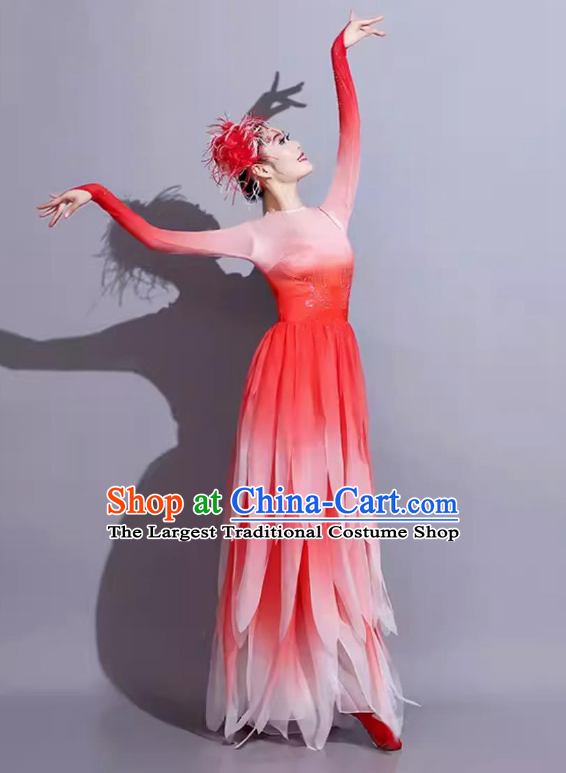 Traditional Women Group Dance Clothing China Classical Dance Red Dress Chinese Dance Contest Costume