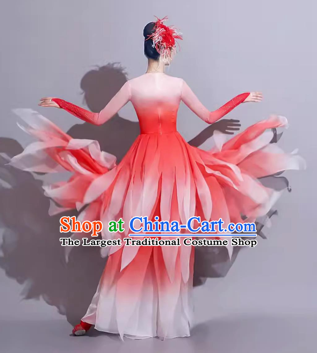 Traditional Women Group Dance Clothing China Classical Dance Red Dress Chinese Dance Contest Costume