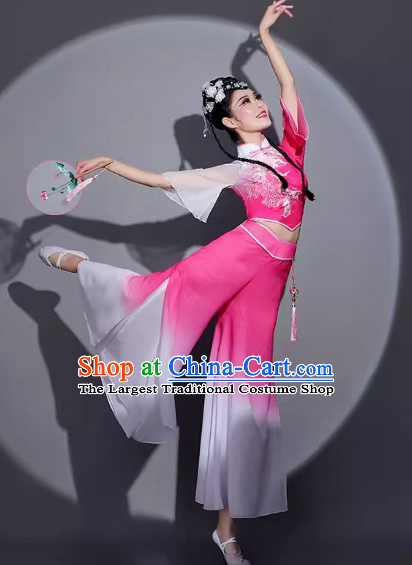 China Folk Dance Pink Outfit Chinese Jiaozhou Yangko Dance Costume Traditional Women Group Dance Clothing