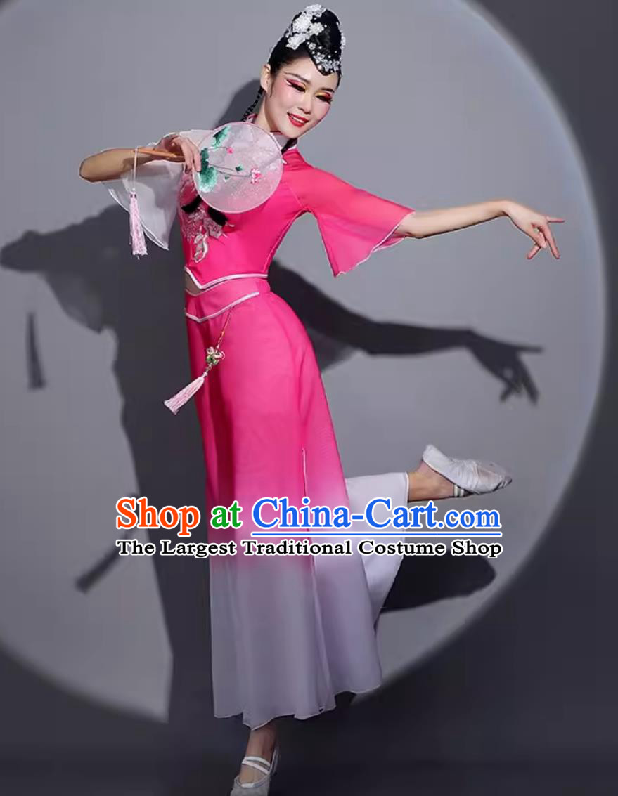 China Folk Dance Pink Outfit Chinese Jiaozhou Yangko Dance Costume Traditional Women Group Dance Clothing