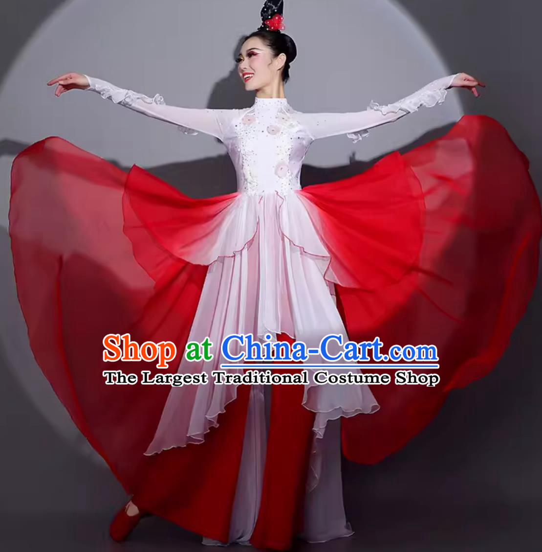 Traditional Women Group Dance Clothing China Classical Dance Red Dress Chinese Dance Contest Scale Costume