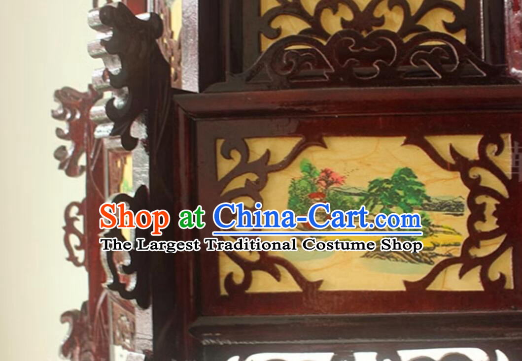 Handmade Landscape Lamp Chinese Palace Lantern Large Three Layers Antique Style Wood Lantern
