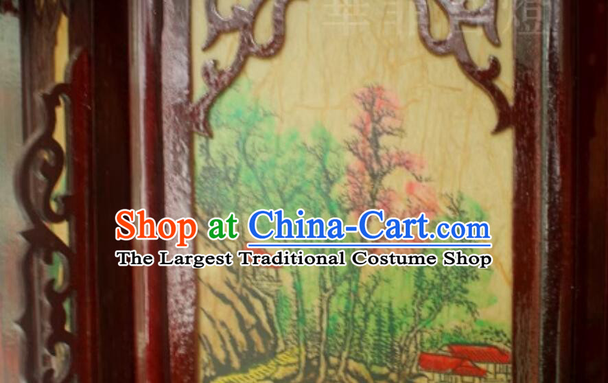 Handmade Landscape Lamp Chinese Palace Lantern Large Three Layers Antique Style Wood Lantern