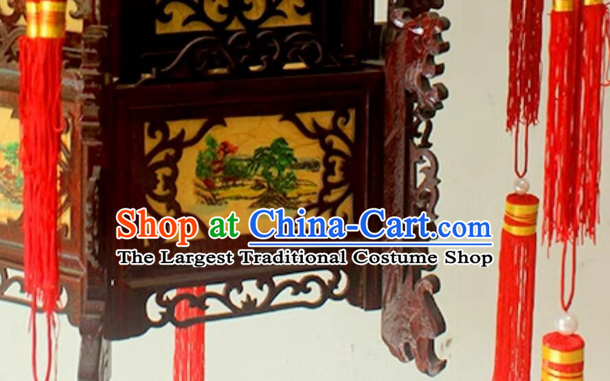 Handmade Landscape Lamp Chinese Palace Lantern Large Three Layers Antique Style Wood Lantern