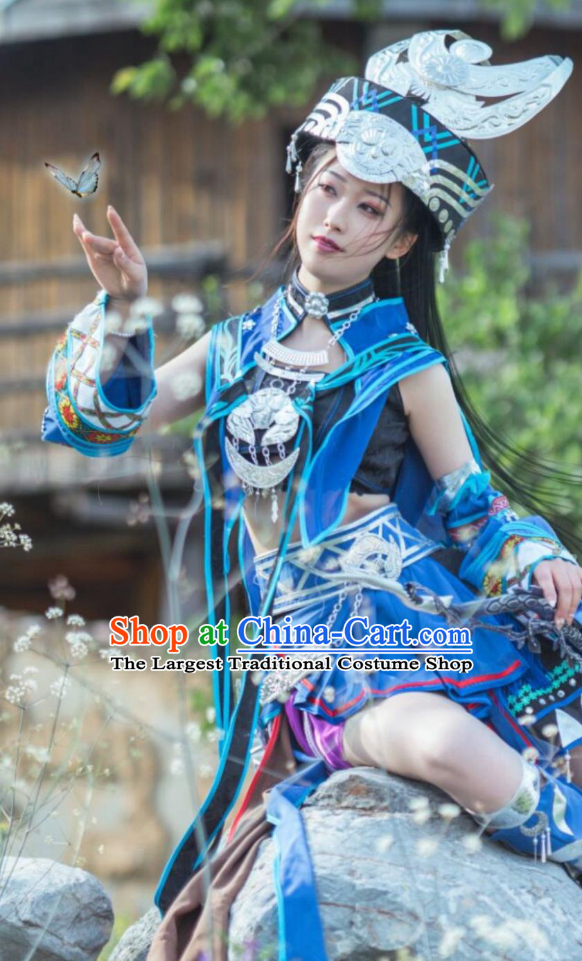 Ancient Chinese Ethnic Princess Costume China Online Game Sword Heroes Fate Cosplay Wudu Sect Young Woman Blue Dress