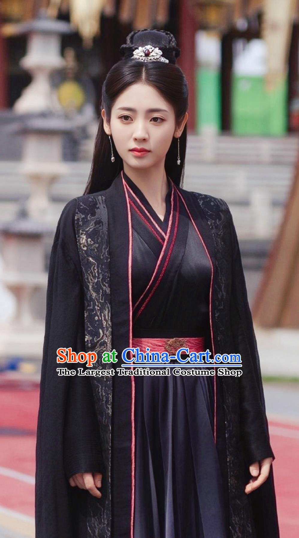 Traditional Chinese Female Hanfu TV Series Drama Burning Flames Heroine Bai Cai Costume Ancient China Swordswoman Black Dress