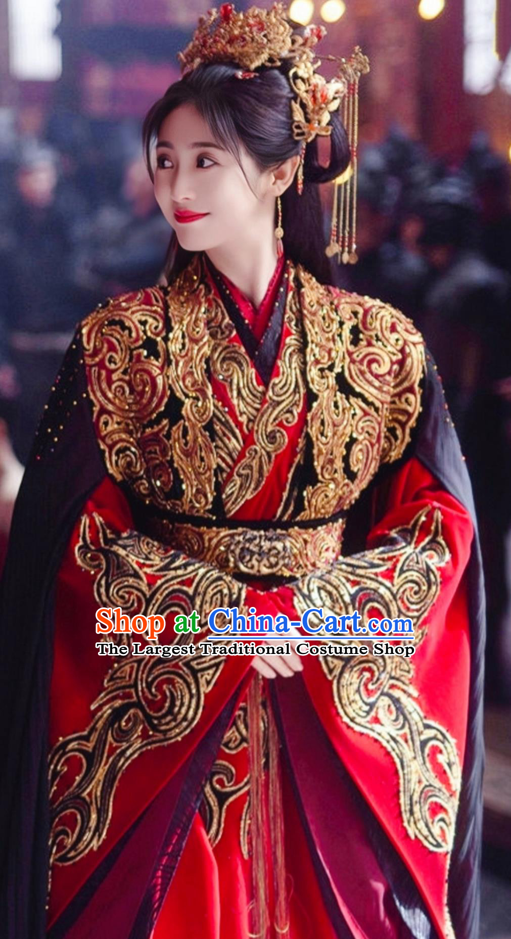 Traditional Chinese Wedding Hanfu TV Series Drama Burning Flames Evilkind Princess Bai Cai Costume Ancient China Empress Red Dress