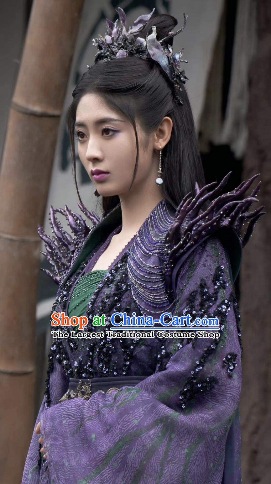 Traditional Chinese Purple Hanfu Dress TV Series Drama Burning Flames Evilkind Princess Bai Cai Costume Ancient China Queen Clothing