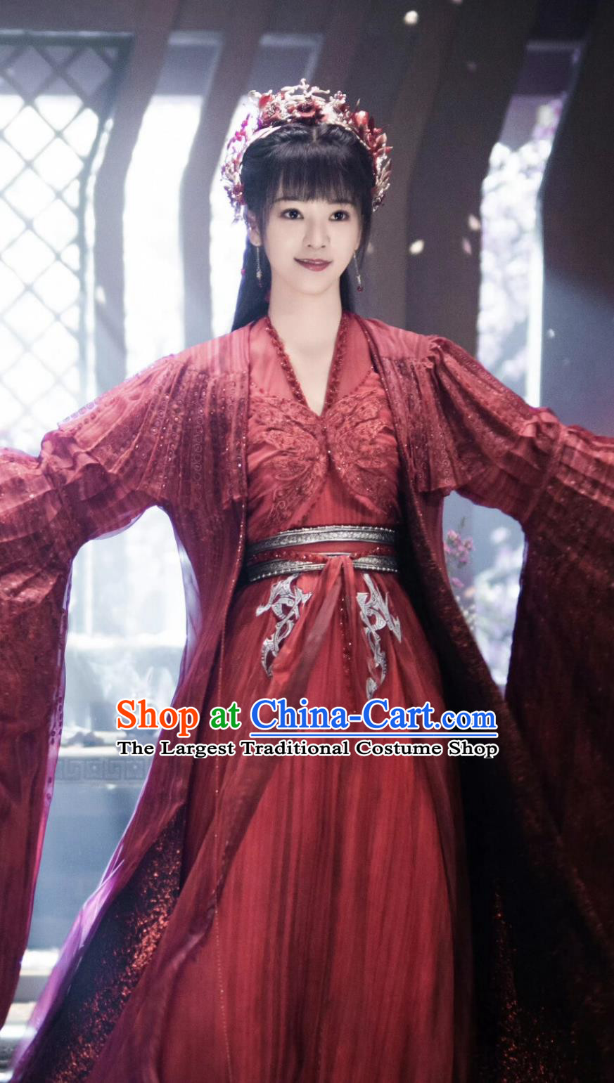 Ancient China Young Lady Clothing Traditional Chinese Wedding Hanfu Dress TV Series Drama Burning Flames Ming Yue Red Costume
