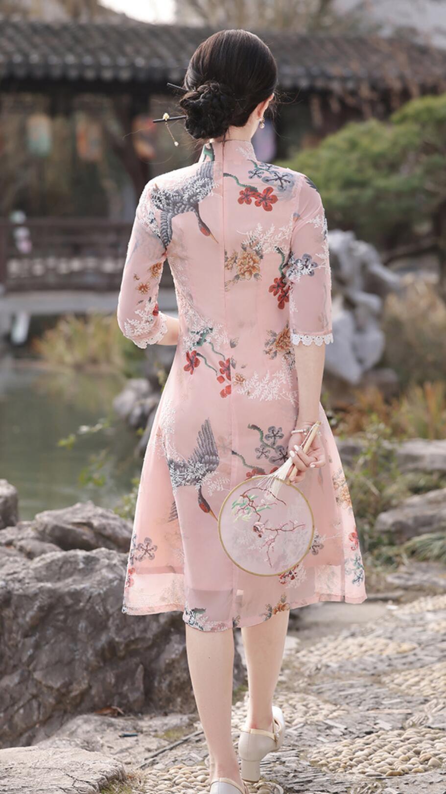 Traditional Chinese Clothing China Aodai Qipao Dress Modern Pink Cheongsam