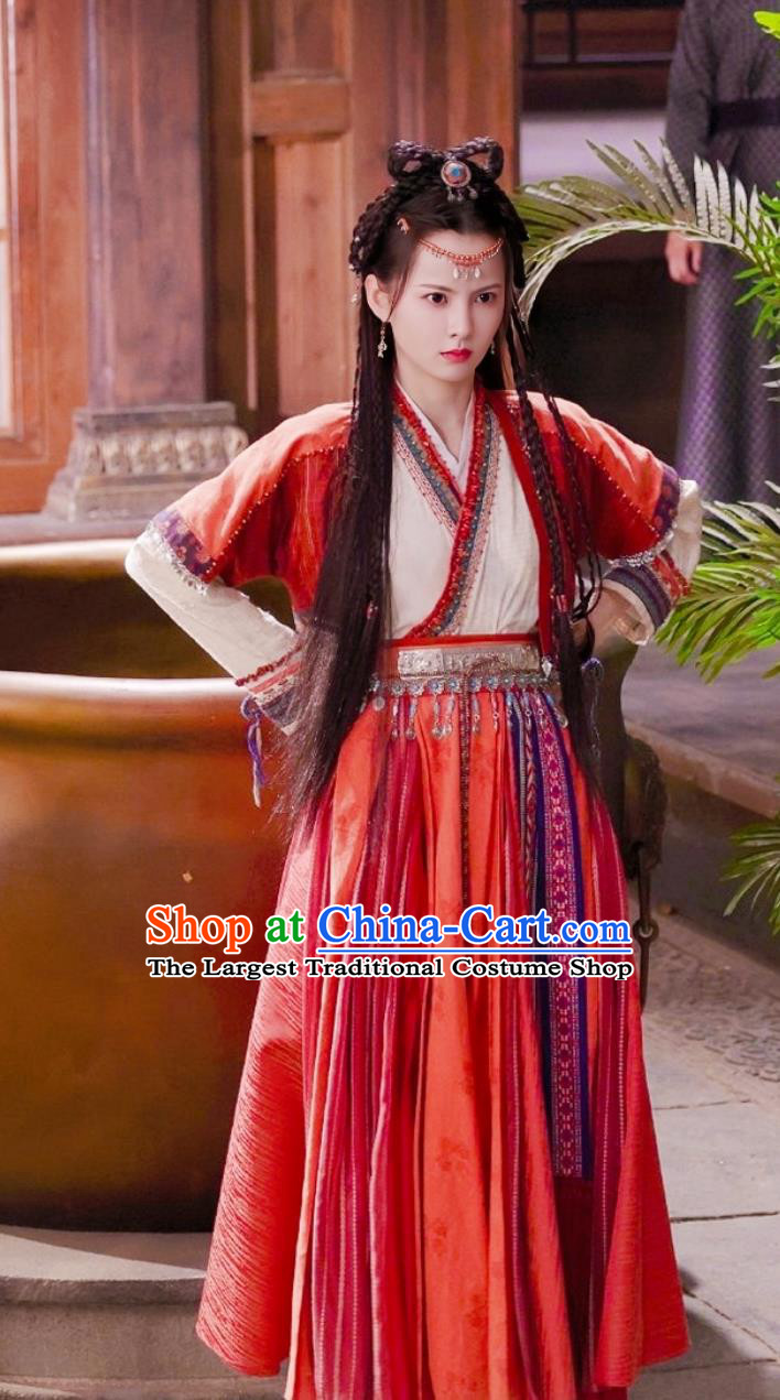 Ancient China Ethnic Young Lady Clothing Traditional Chinese Hanfu TV Series Drama Follow Your Heart Swordswoman Tong Sai Er Costume