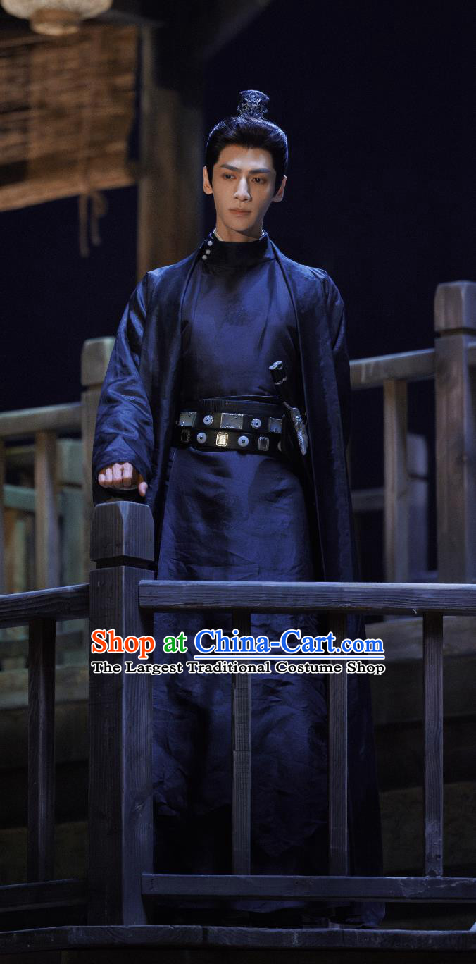 TV Series Drama Follow Your Heart Jiang Xin Bai Costume Ancient China Swordsman Clothing Traditional Chinese Tang Dynasty Royal Prince Dark Blue Hanfu