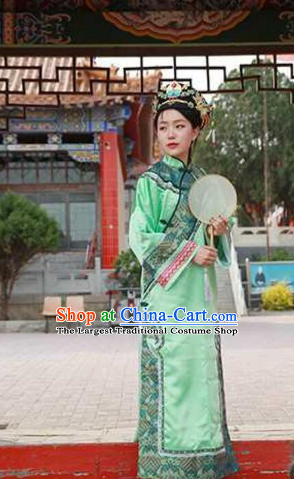 Chinese Qing Dynasty Empress Costume Ancient China Manchu Palace Woman Clothing Empresses in the Palace Green Dress