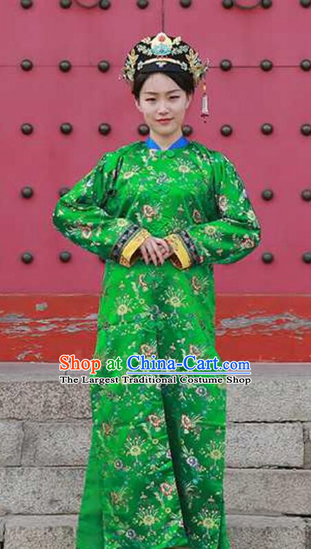 Ruyi Royal Love in the Palace Green Dress Chinese Qing Dynasty Empress Costume Ancient China Manchu Palace Woman Clothing
