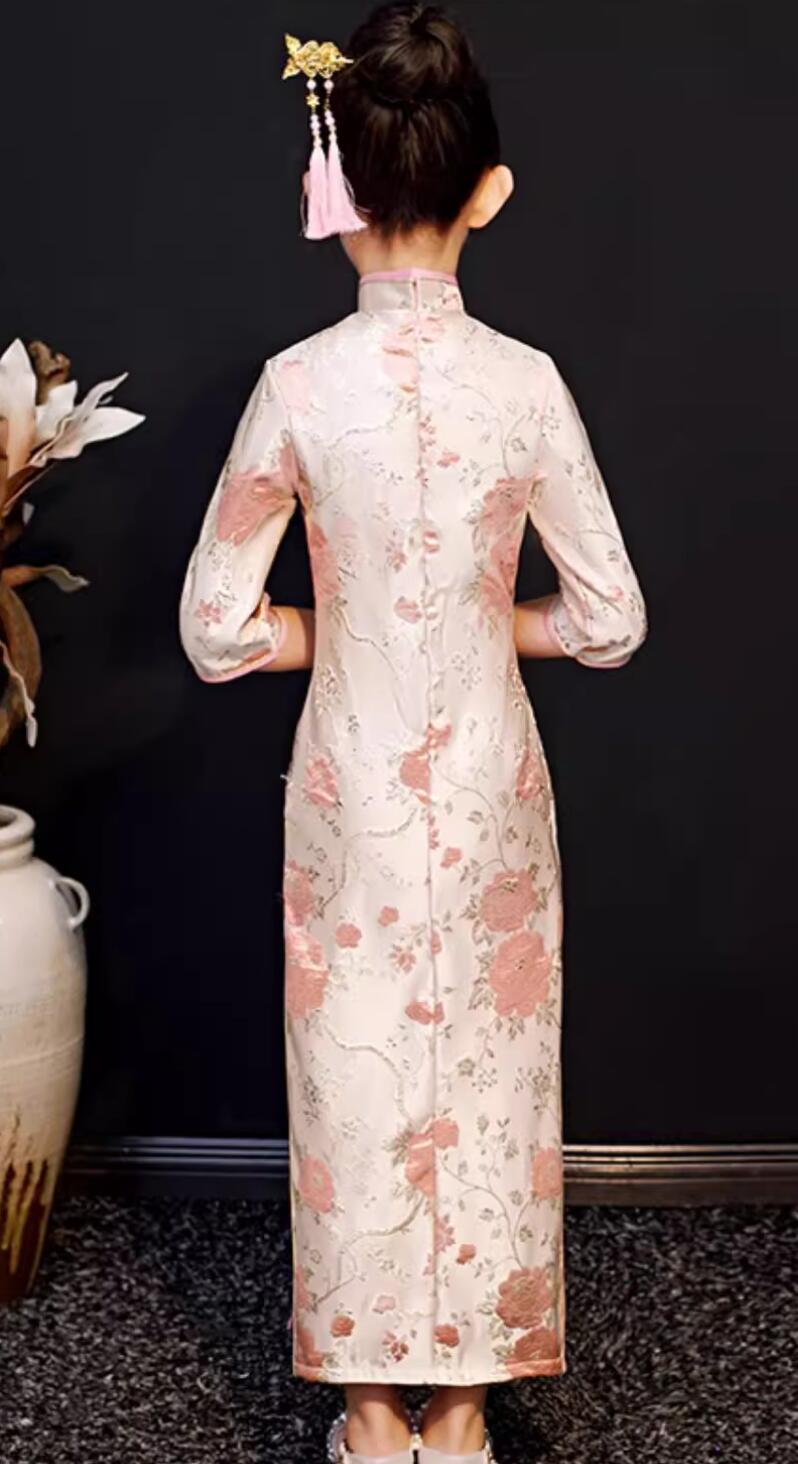 Traditional Chinese Clothing Classical Qipao China Cheongsam Long Sleeve Pink Dress