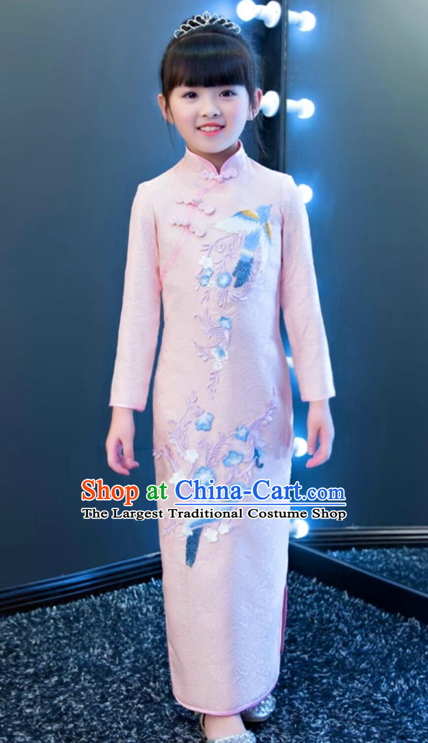 Traditional Chinese Clothing China Modern Qipao Stage Dance Cheongsam Embroidered Pink Dress