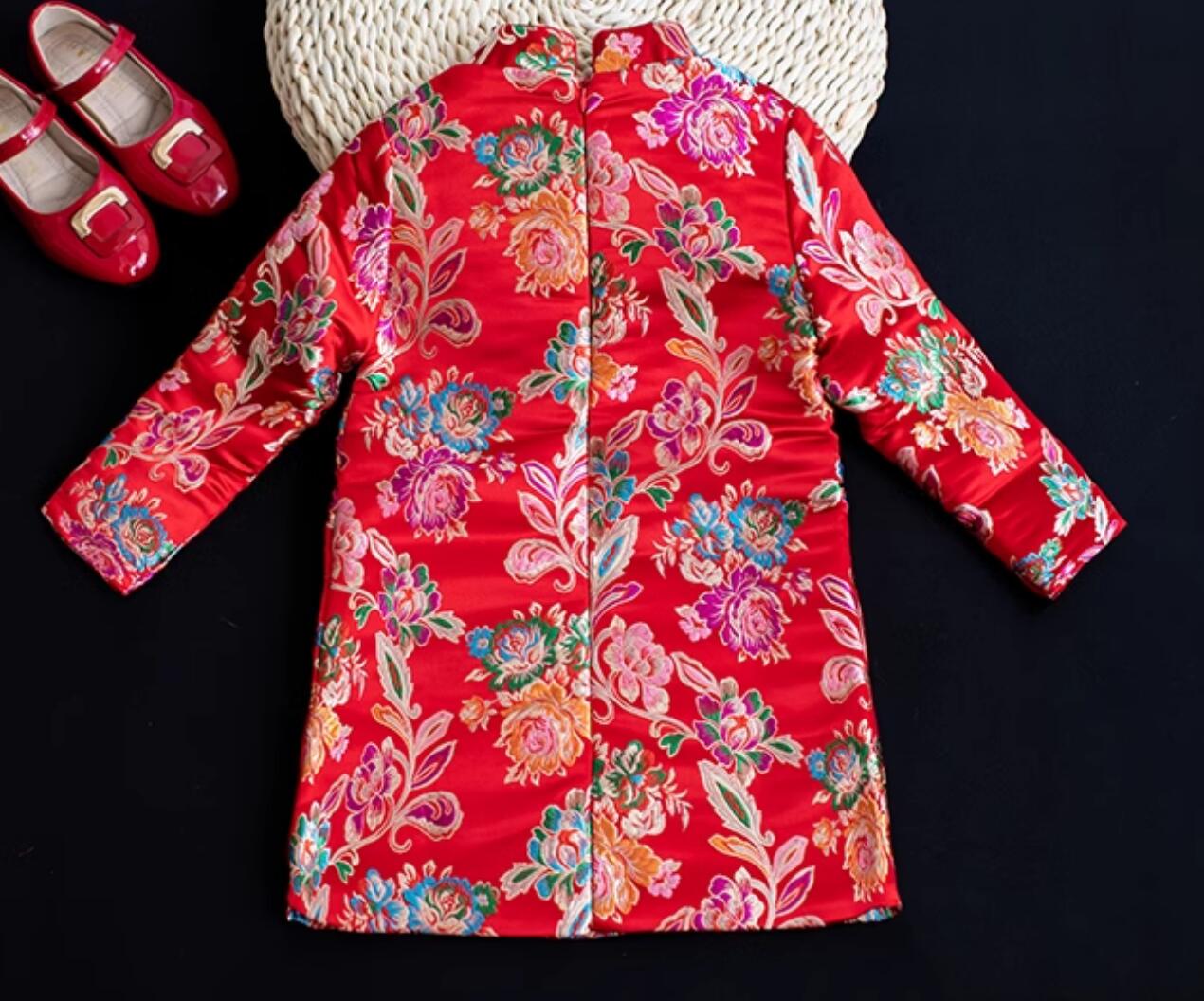 Traditional Chinese Clothing Children Qipao Red Brocade Cheongsam China Classical Dress