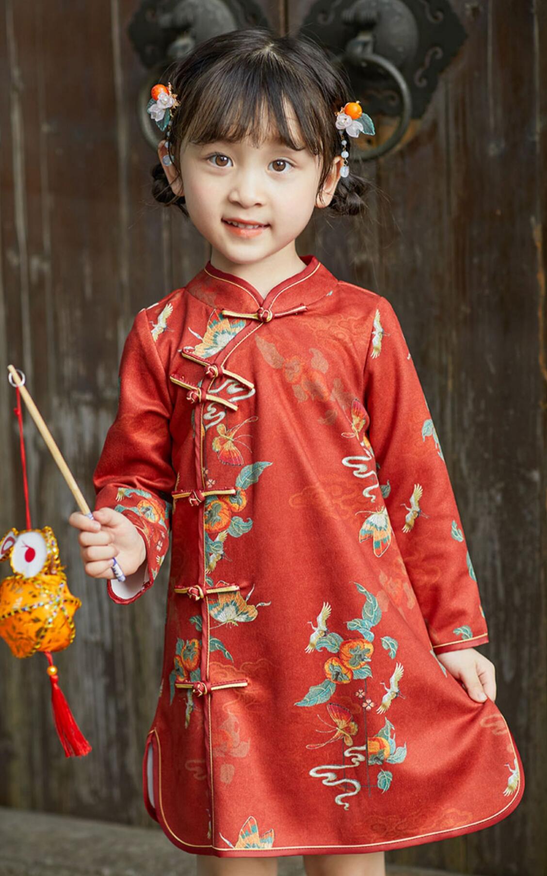 China Classical Dress Traditional Chinese Clothing Children Qipao Red Cheongsam