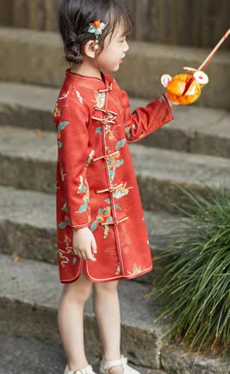 China Classical Dress Traditional Chinese Clothing Children Qipao Red Cheongsam