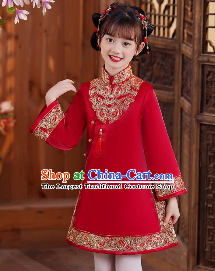 China New Year Red Cheongsam Classical Dress Traditional Chinese Clothing Children Qipao