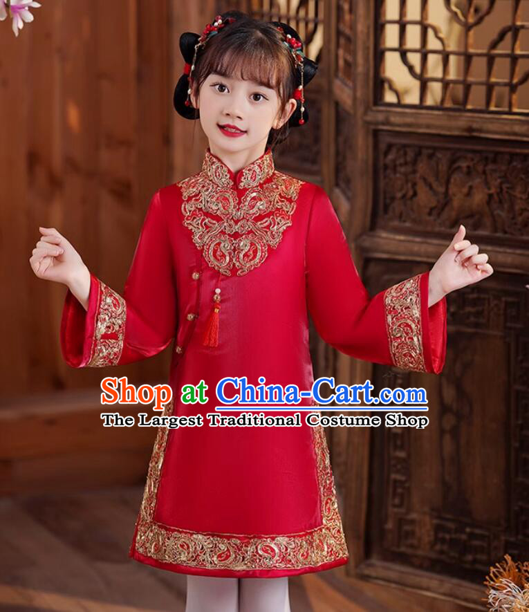 China New Year Red Cheongsam Classical Dress Traditional Chinese Clothing Children Qipao