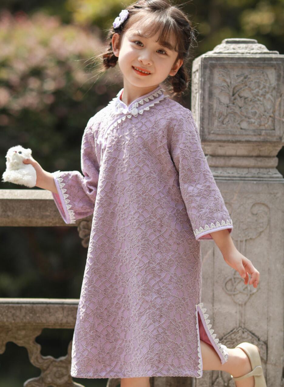 Traditional Chinese Clothing China Children Qipao Purple Cheongsam Classical Dress