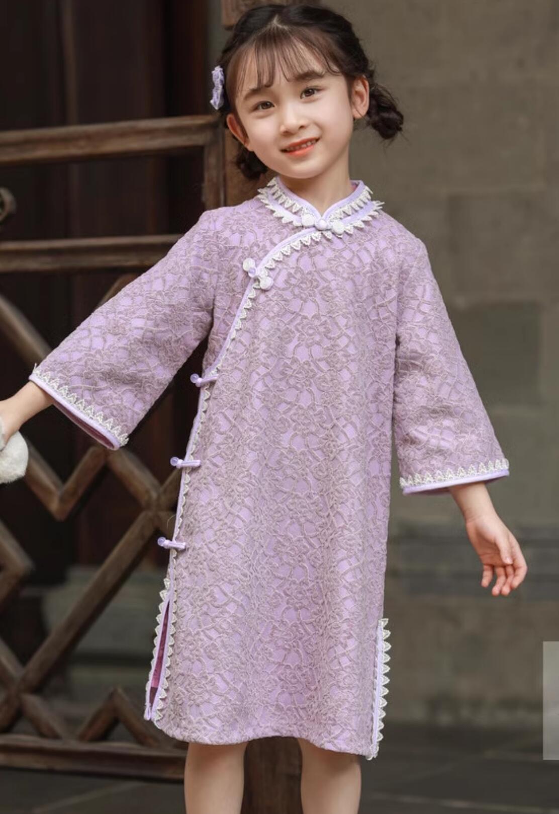 Traditional Chinese Clothing China Children Qipao Purple Cheongsam Classical Dress