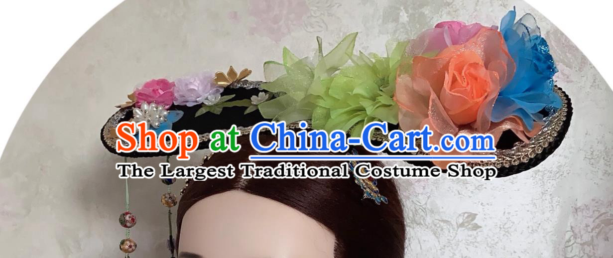 TV Drama My Fair Princess Xiao Yan Zi Headpiece Traditional Chinese Qing Dynasty Manchu Woman Hat Ancient China Empress Qi Headgear