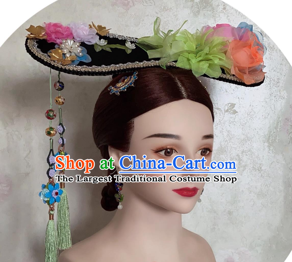 TV Drama My Fair Princess Xiao Yan Zi Headpiece Traditional Chinese Qing Dynasty Manchu Woman Hat Ancient China Empress Qi Headgear