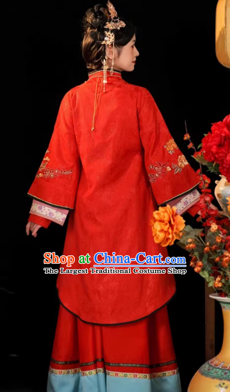 Ancient China Bride Costume Late Qing Dynasty Civil Wedding Clothing Traditional Chinese Red Dress