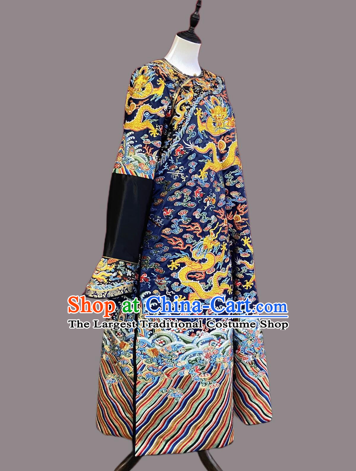Special Deposit Order of KeithChinese Qing Dynasty Emperor Dark Blue Dragon Robe Traditional Embroidered Imperial Robe Ancient China Manchu Monarch Clothing