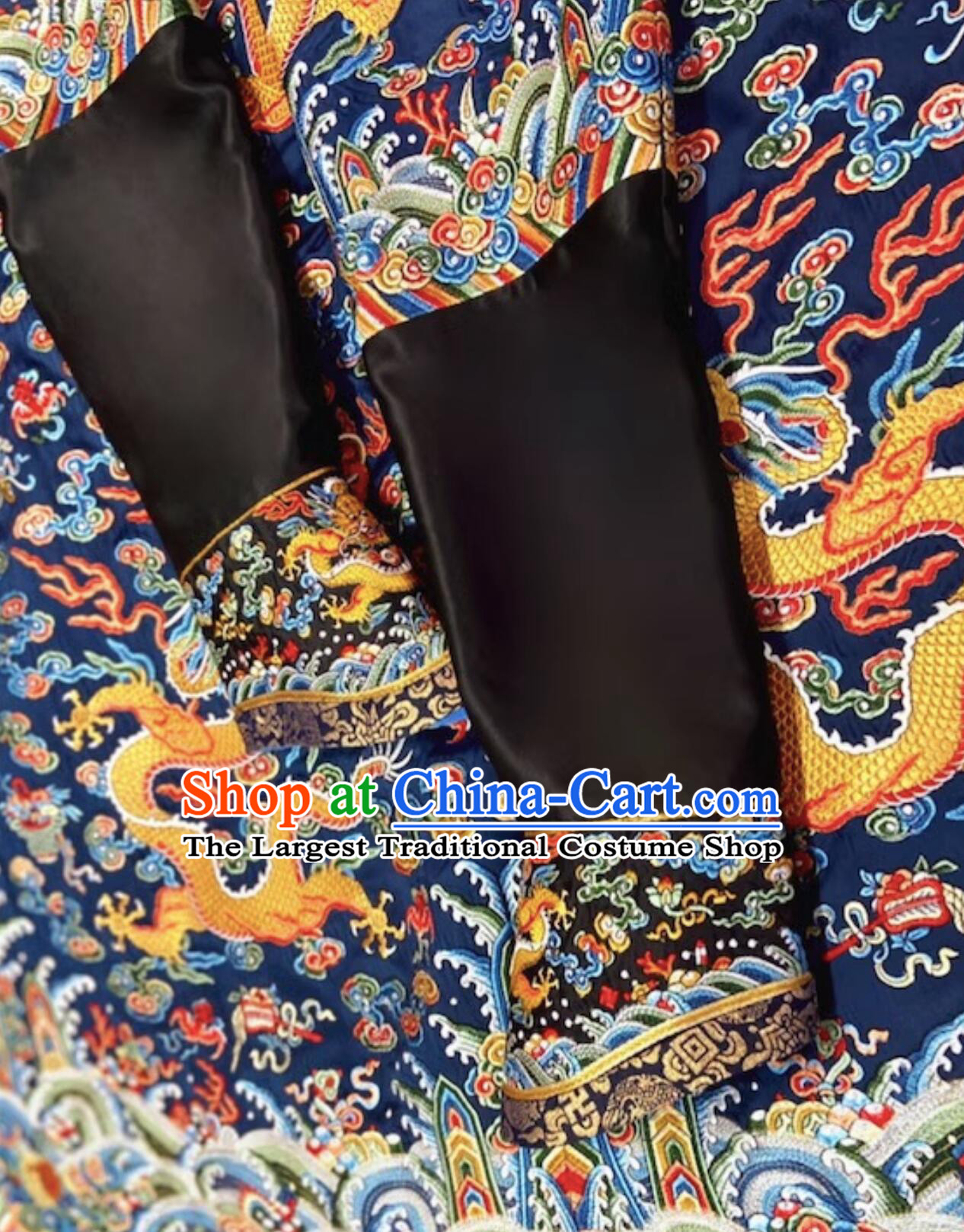Chinese Qing Dynasty Emperor Dark Blue Dragon Robe Traditional Embroidered Imperial Robe Ancient China Manchu Monarch Clothing
