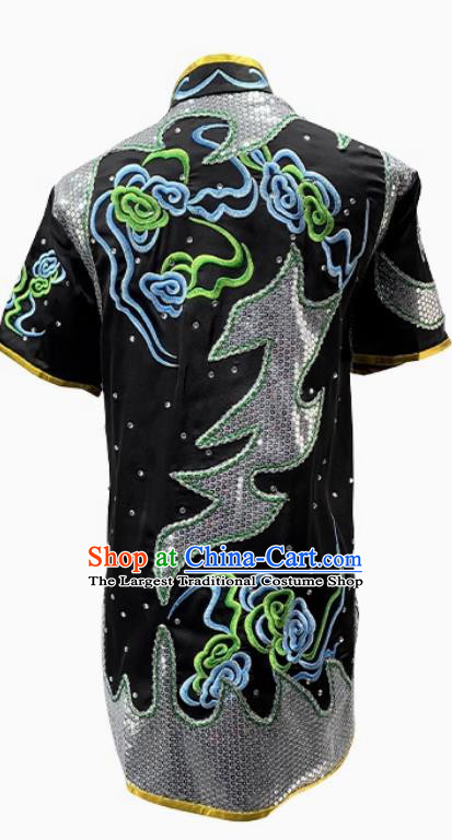 Chinese Embroidered Changquan Clothing Traditional Kung Fu Costume Martial Arts Uniform Wushu Tournament Black Outfit