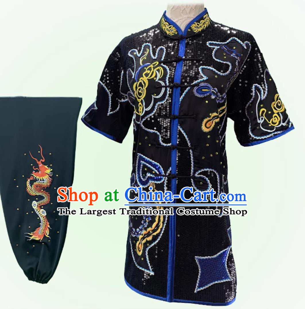 Chinese Traditional Kung Fu Costume Martial Arts Embroidered Uniform Wushu Tournament Black Outfit Nanquan Competition Clothing