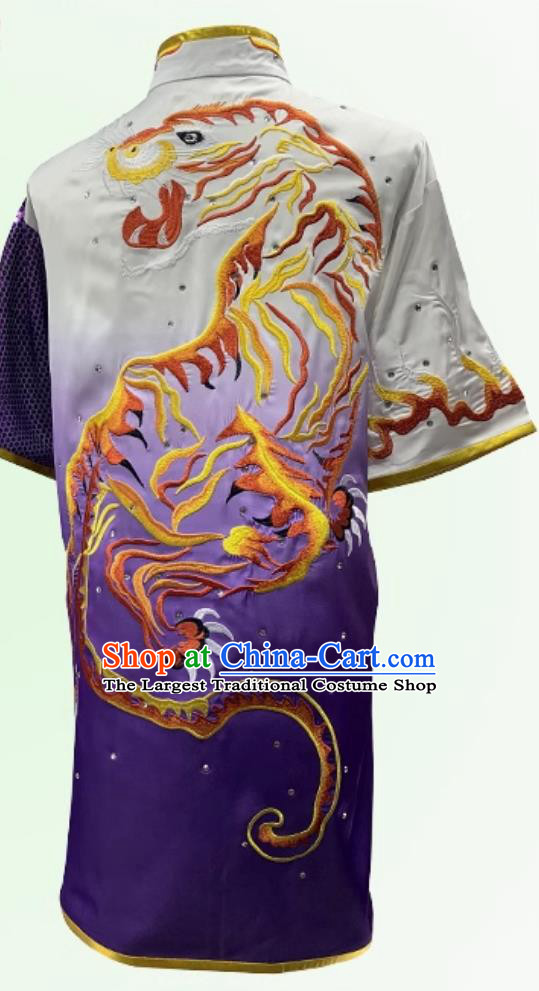 Chinese Changquan Competition Clothing Traditional Kung Fu Costume Martial Arts Embroidered Tiger Uniform Wushu Tournament Purple Outfit