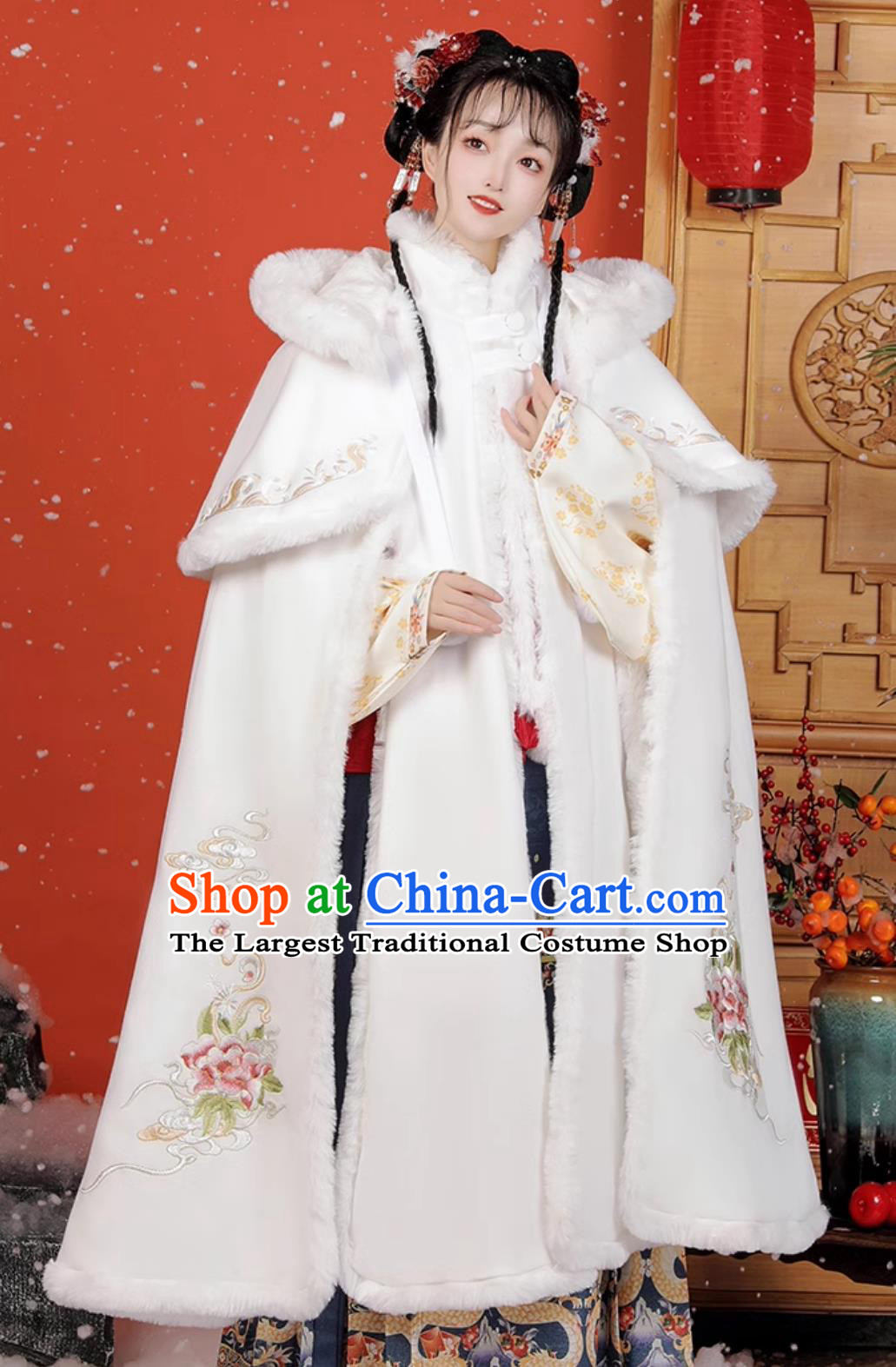 Ancient China Noble Lady Costume Traditional Chinese Hanfu Cape Embroidered Clothing Ming Dynasty Princess White Cloak