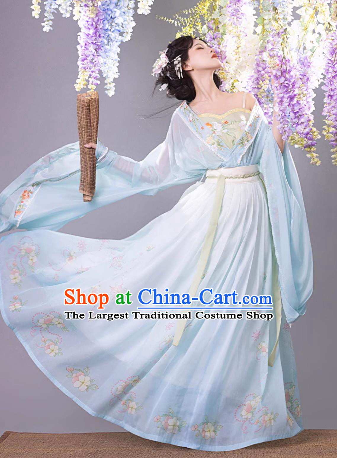 Chinese Traditional Blue Hanfu Dress Jin Dynasty Princess Embroidered Clothing Ancient China Fairy Costume