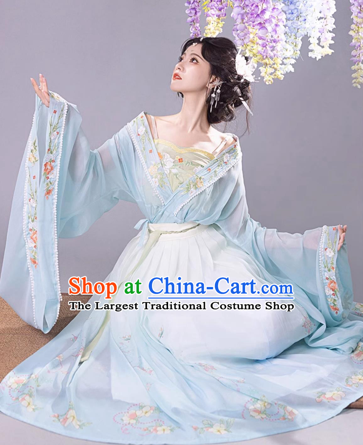 Chinese Traditional Blue Hanfu Dress Jin Dynasty Princess Embroidered Clothing Ancient China Fairy Costume