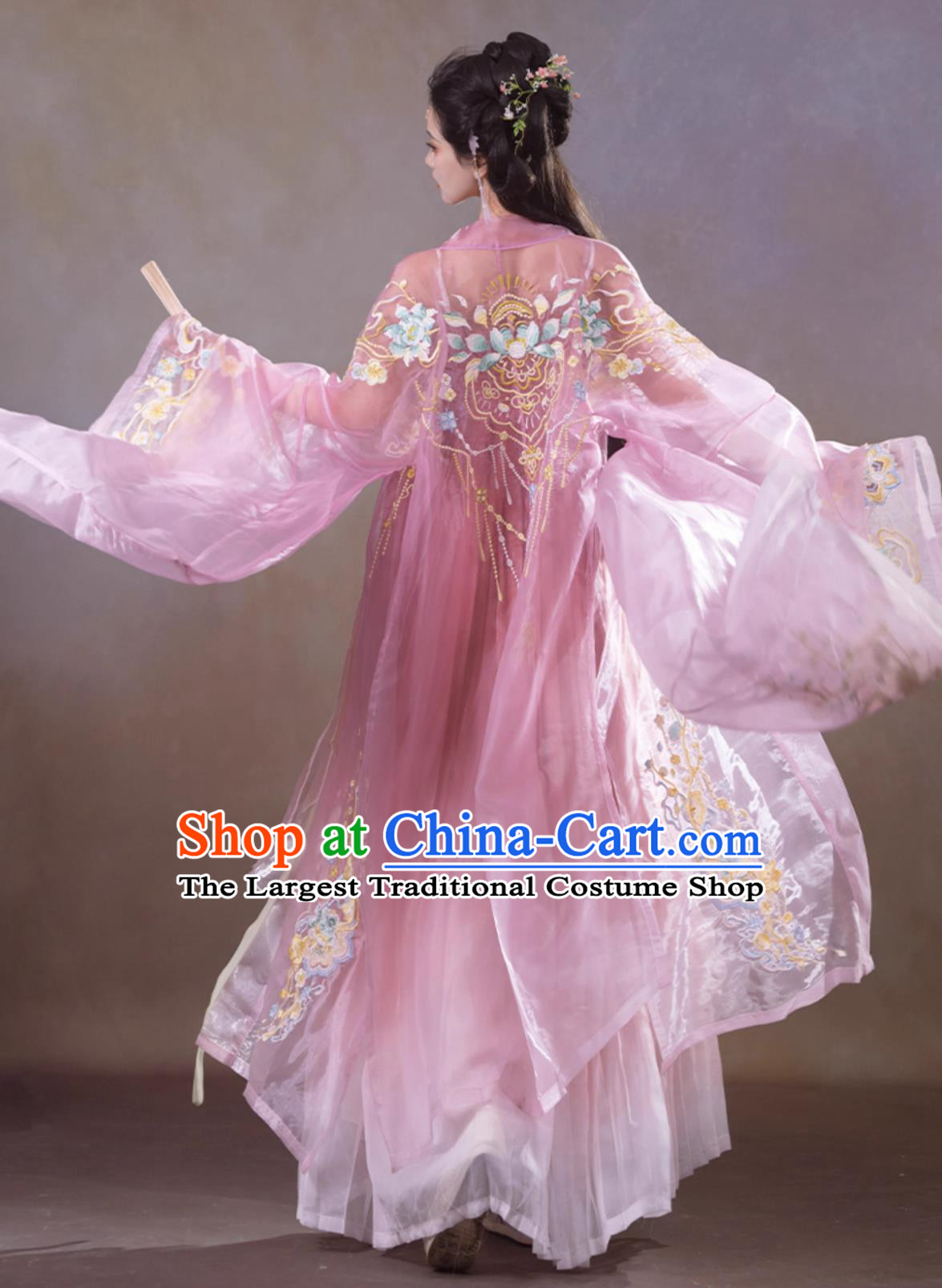 Chinese Traditional Pink Hanfu Dress Tang Dynasty Princess Embroidered Clothing Ancient China Flower Fairy Costume