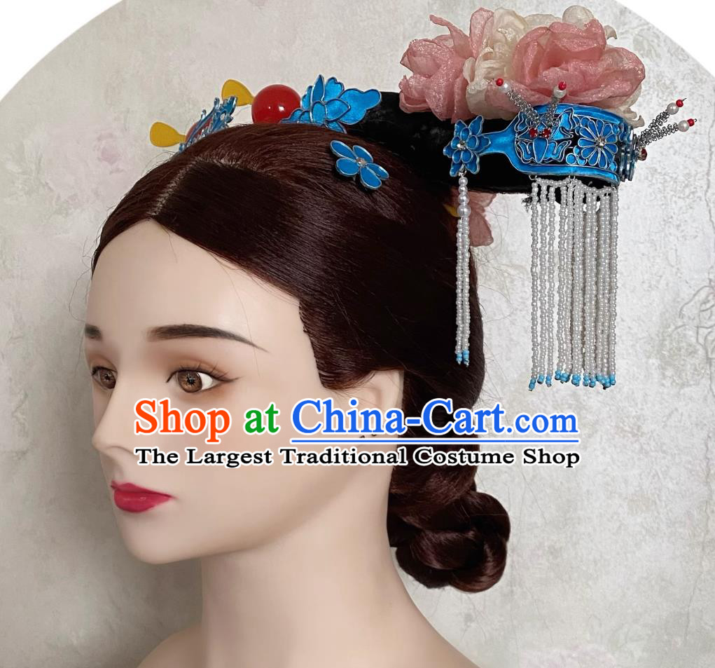 Traditional Chinese Headdress China Qing Dynasty Court Woman Hat TV Series Mei Hua Lao Princess Lan Xin Headgear