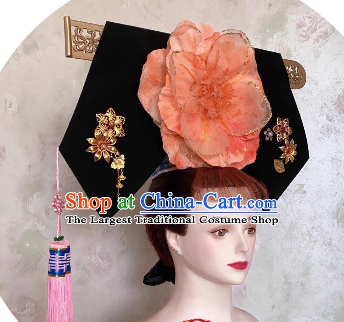 China Qing Dynasty Manchu Woman Hat Traditional Chinese Headdress TV Series Princess Pearl Zi Wei Da La Chi Headgear