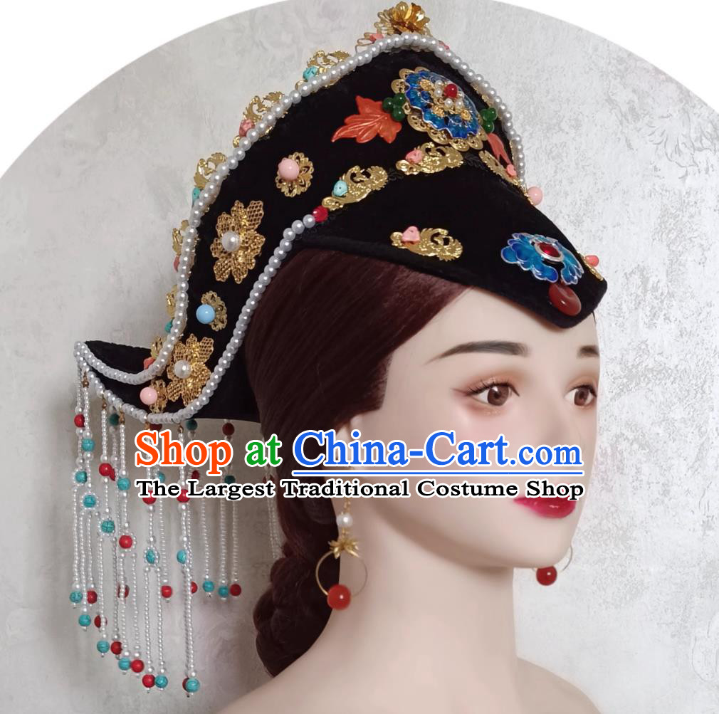 China Qing Dynasty Empress Dowager Hat Traditional Chinese Court Headdress TV Series Xiao Zhuang Epic Da Yu Er Headgear