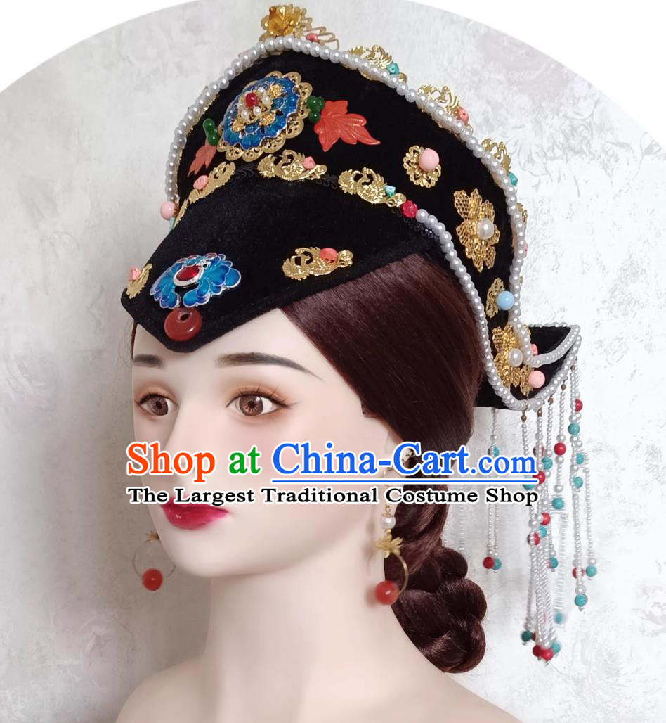 China Qing Dynasty Empress Dowager Hat Traditional Chinese Court Headdress TV Series Xiao Zhuang Epic Da Yu Er Headgear