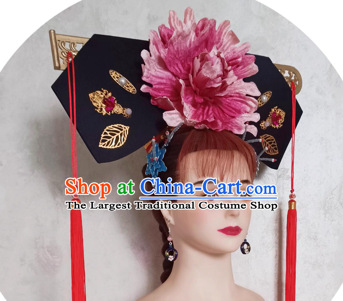 China Qing Dynasty Palace Lady Hat Traditional Chinese Manchu Woman Headdress TV Series Princess Pearl Xia Zi Wei Headgear
