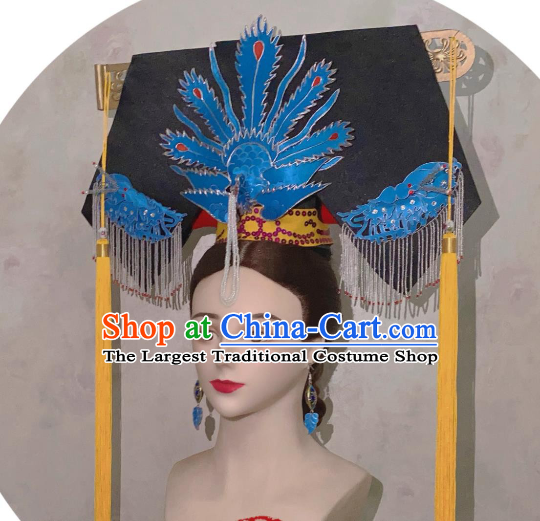 China Qing Dynasty Empress Dowager Phoenix Hat Traditional Chinese Manchu Woman Headdress TV Series Princess Pearl Queen Mother Headgear