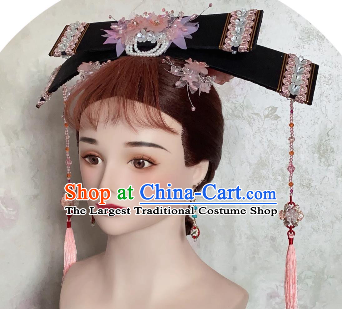 China Qing Dynasty Noble Woman Headpiece Traditional Chinese Manchu Headdress TV Series Princess Pearl Zi Wei Headgear