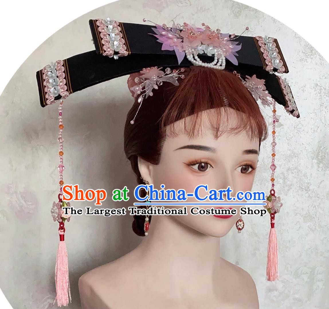 China Qing Dynasty Noble Woman Headpiece Traditional Chinese Manchu Headdress TV Series Princess Pearl Zi Wei Headgear