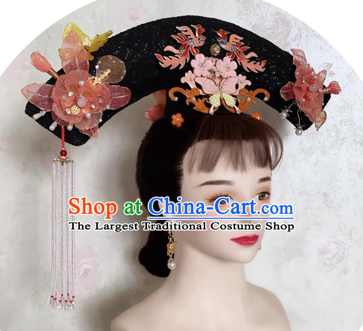 China Qing Dynasty Manchu Woman Headpiece Traditional Chinese Court Headdress TV Series My Fairy Princess Pearl Zi Wei Headgear
