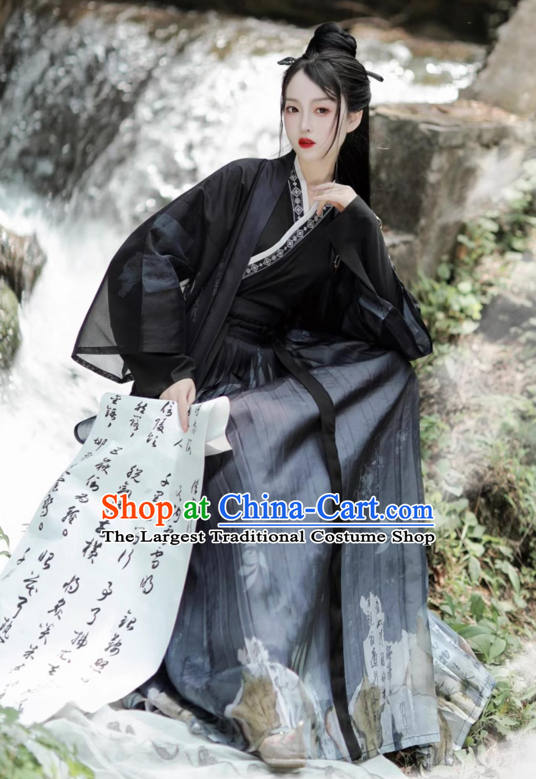 Ancient China Swordswoman Costume Traditional Black Hanfu Dress Chinese Jin Dynasty Heroine Clothing