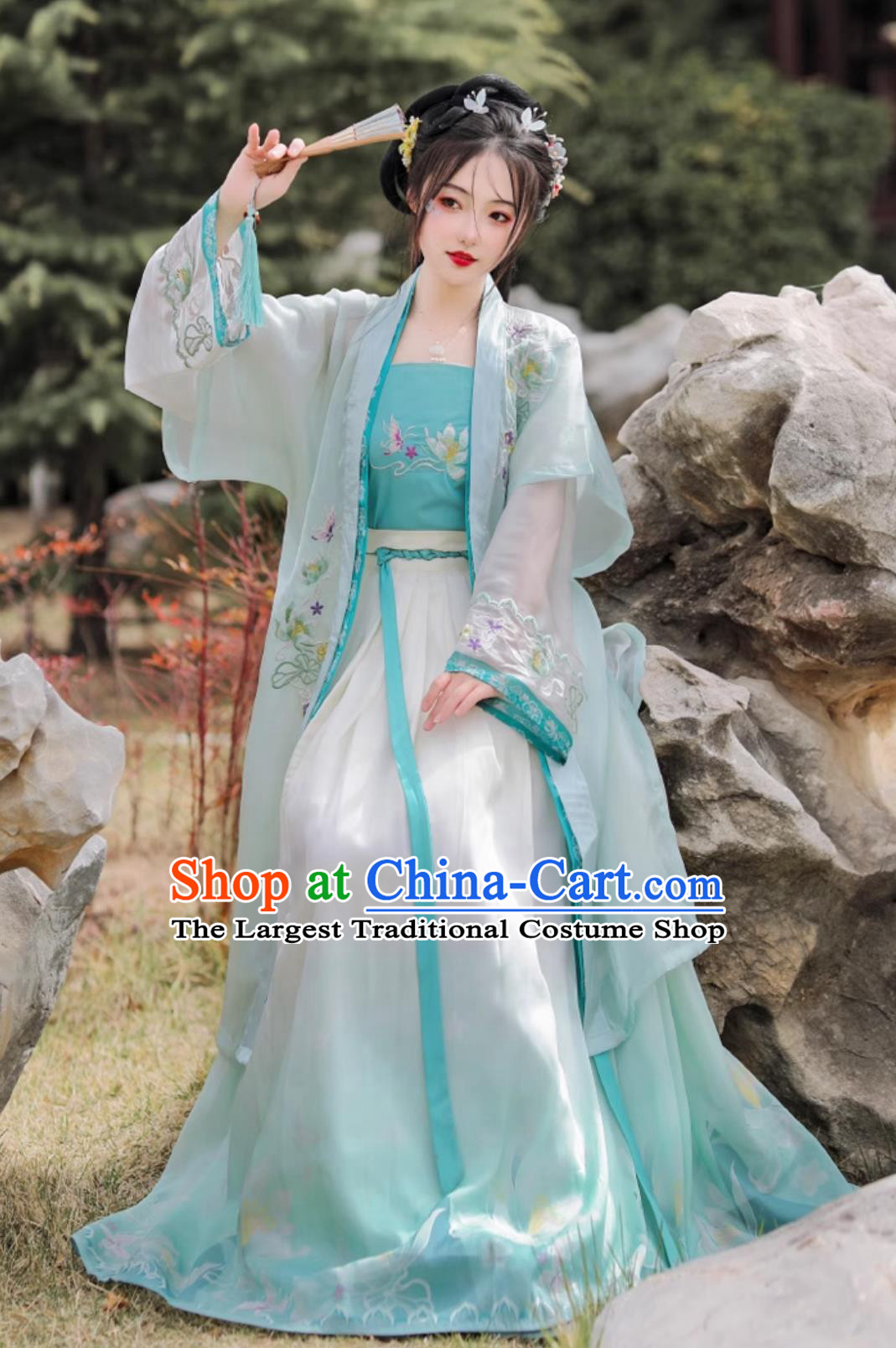 Chinese Traditional Blue Hanfu Dress Song Dynasty Young Lady Clothing Ancient China Woman Costume Complete Set